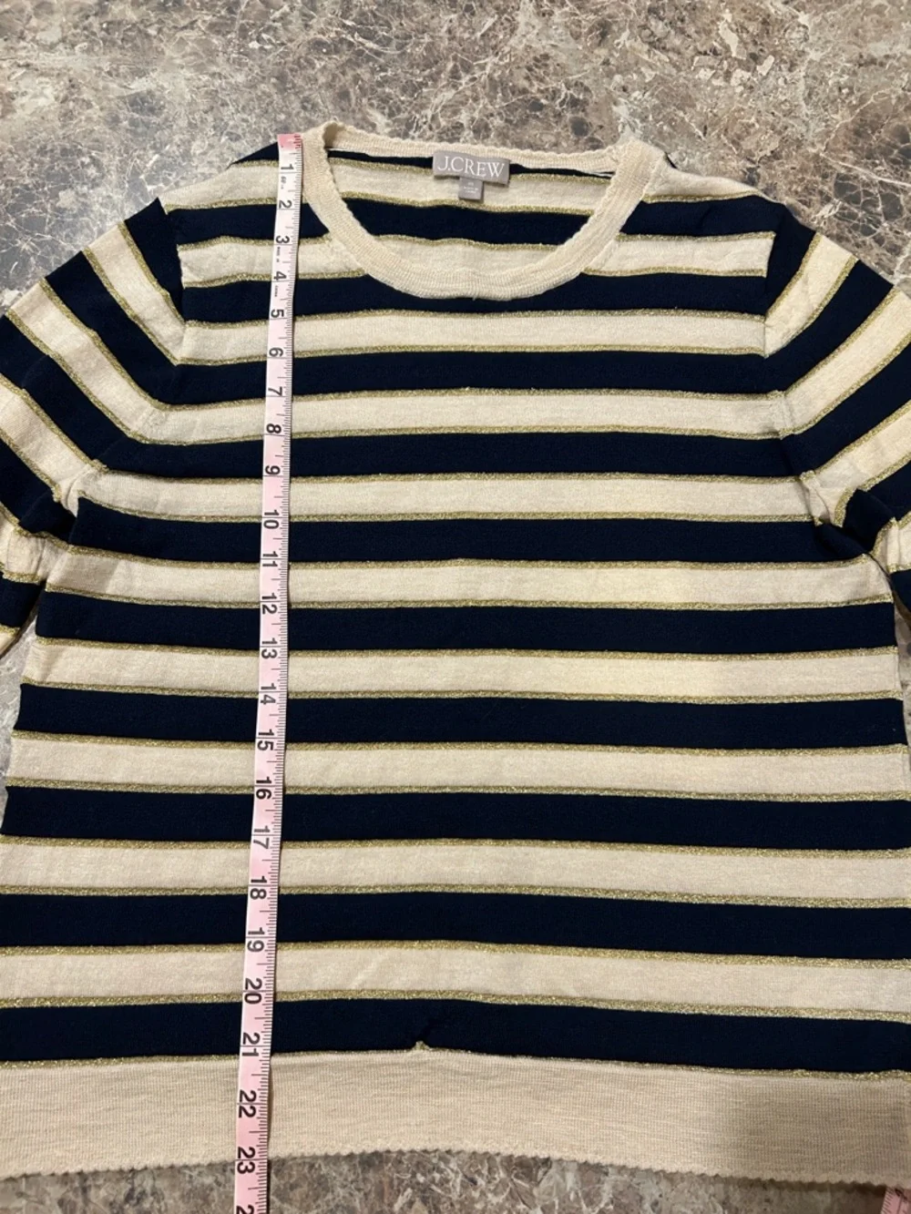 J. Crew Merino Wool Ruffle Sleeve Sweater Metallic Stripe XL